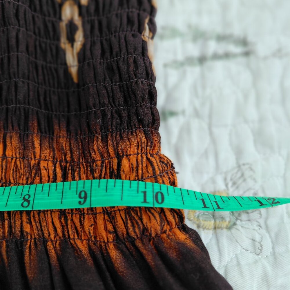 Magic Full Skirt Maxi Dress Boho Resort Festival Brown Smocked Medium Cotton - Picture 6 of 10